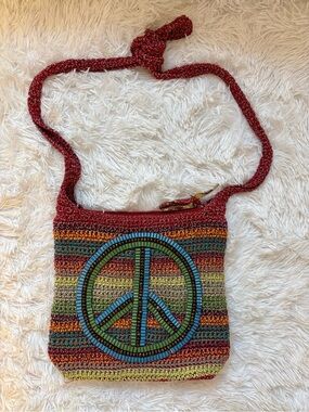 Y2K The Sak Beaded Peace Symbol Cross Body Bag